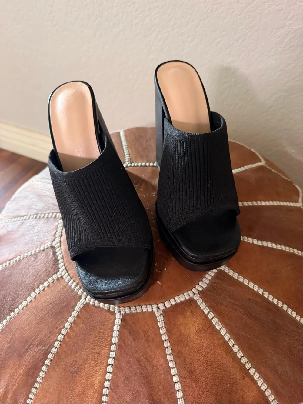 Black Open-Toe Platform Mule Heels - Women Shoes